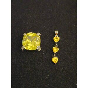 Large Yellow Gemstone Pendant & Heart Drop Charm Set